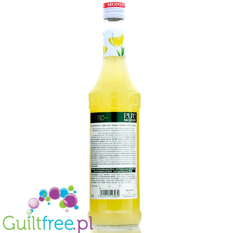 Monin Pure Non Sucré Lemon & Lime - niesłodzony syrop koncentrat bez cukru i słodzików z naturalnymi aromatami, Cytrusy - Image 2