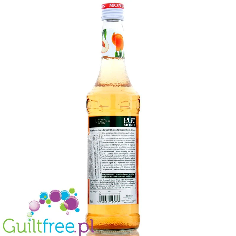 Monin Pure Non Sucré Peach Apricot - niesłodzony koncentrat bez cukru i słodzików z naturalnymi aromatami, Brzoskwinia & Morela - Image 2