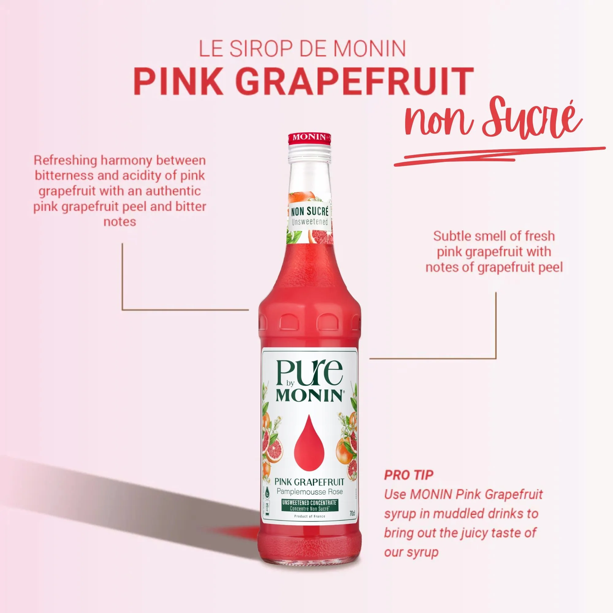 Monin Pure Non Sucré Pink Grapefruit - niesłodzony syrop koncentrat bez cukru i słodzików z naturalnymi aromatami - Image 2