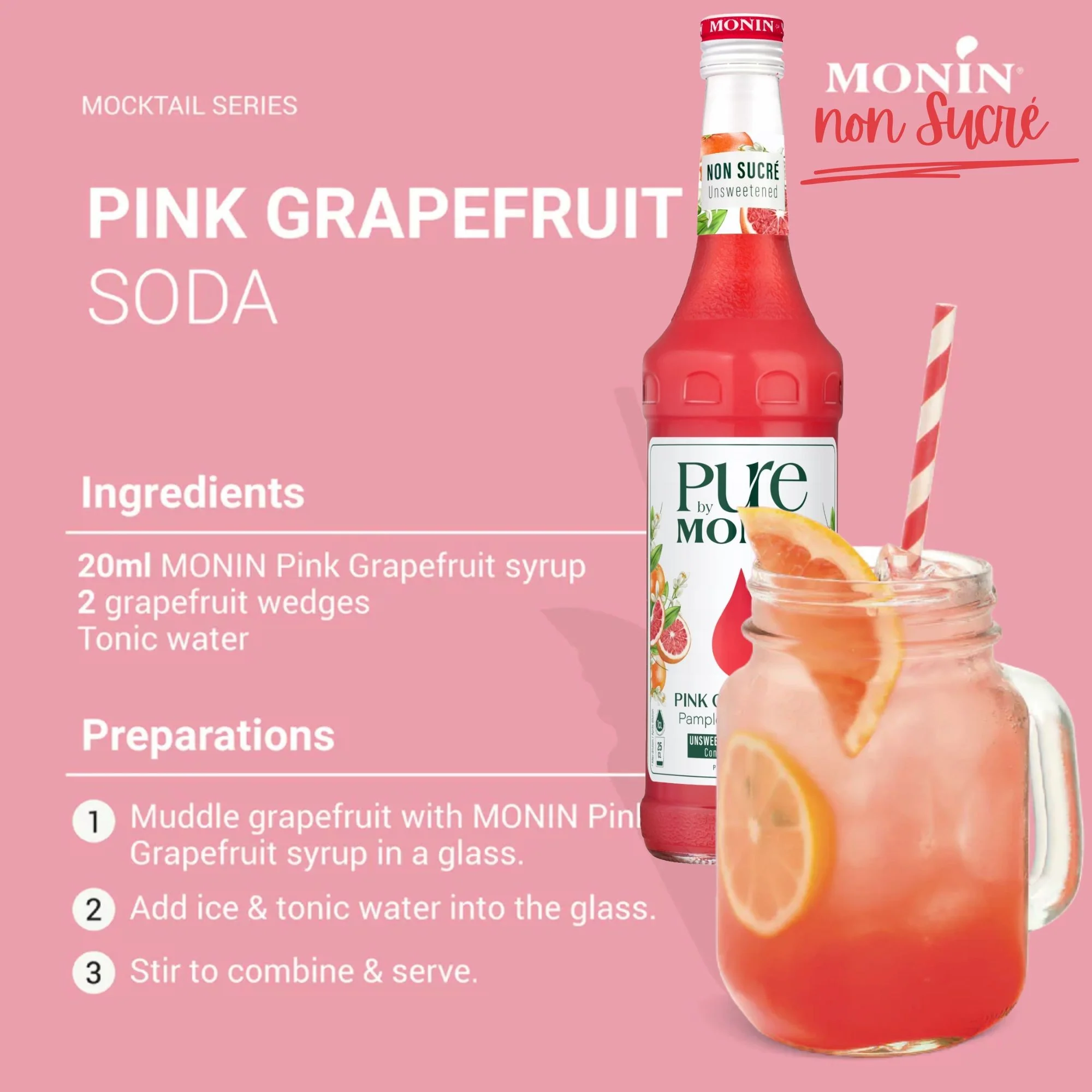 Monin Pure Non Sucré Pink Grapefruit - niesłodzony syrop koncentrat bez cukru i słodzików z naturalnymi aromatami - Image 3