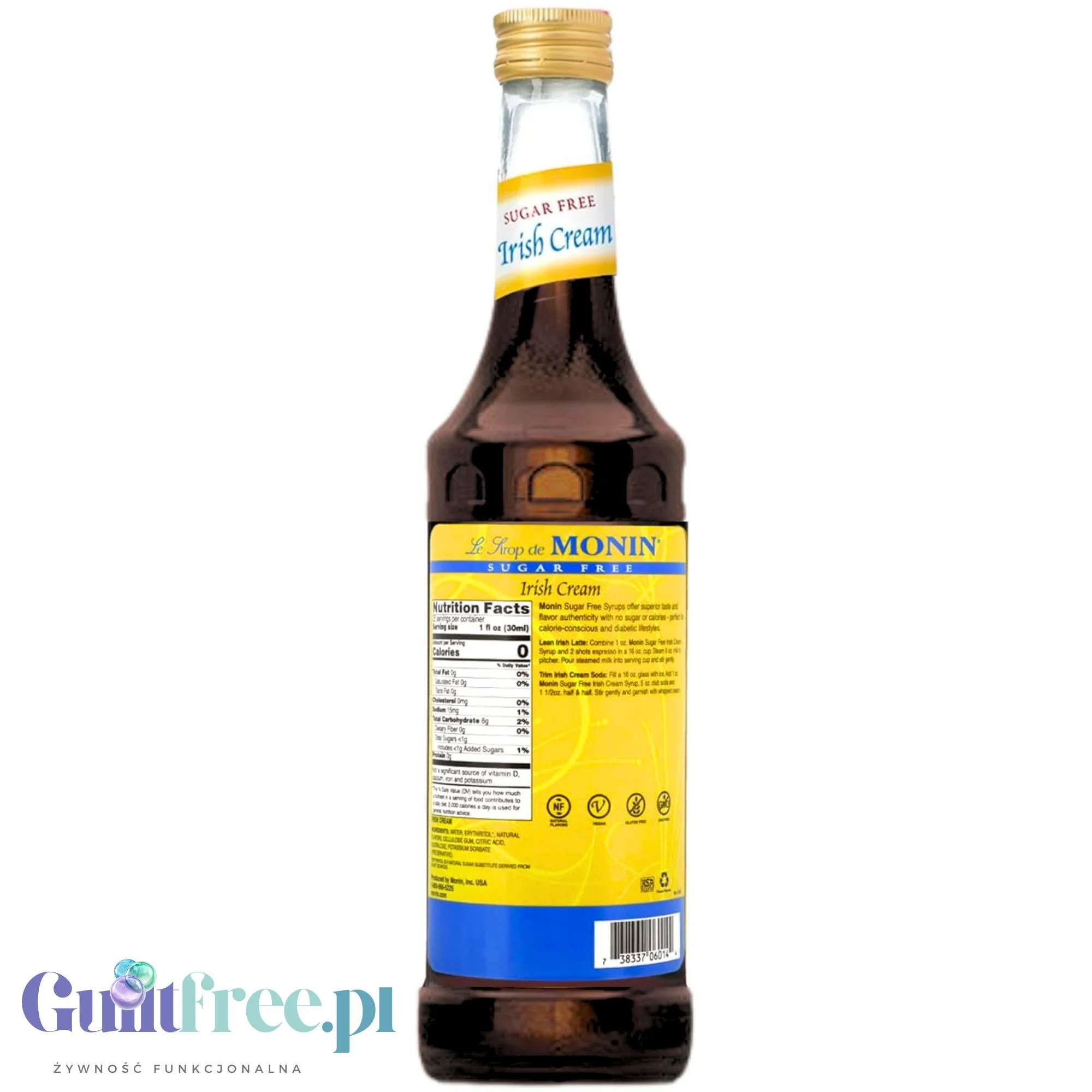 Monin Sugar Free Irish Cream Syrup, 0,75L USA - syrop bez cukru i kalorii do kawy, smak malina - Image 2