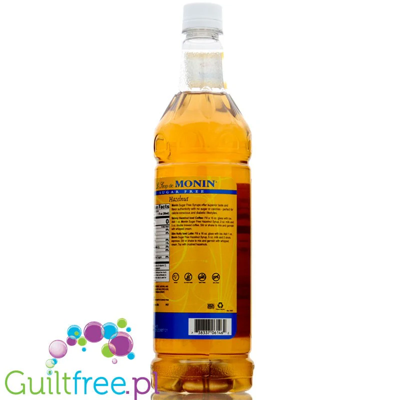Monin Sugar Free Syrup Hazelnut 1L USA - syrop bez cukru do kawy, smak Prażony Orzech Laskowy - Image 2