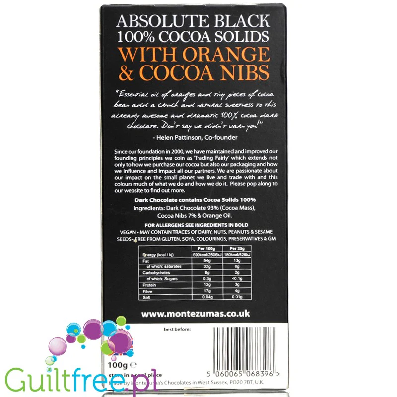 Montezuma's Absolute Black - keto czekolada 100% kakao z pomarańczą i ziarnami kakaowca - Image 2