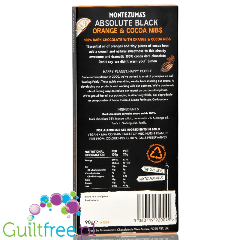 Montezuma's Absolute Black - keto czekolada 100% kakao z pomarańczą i ziarnami kakaowca - Image 4