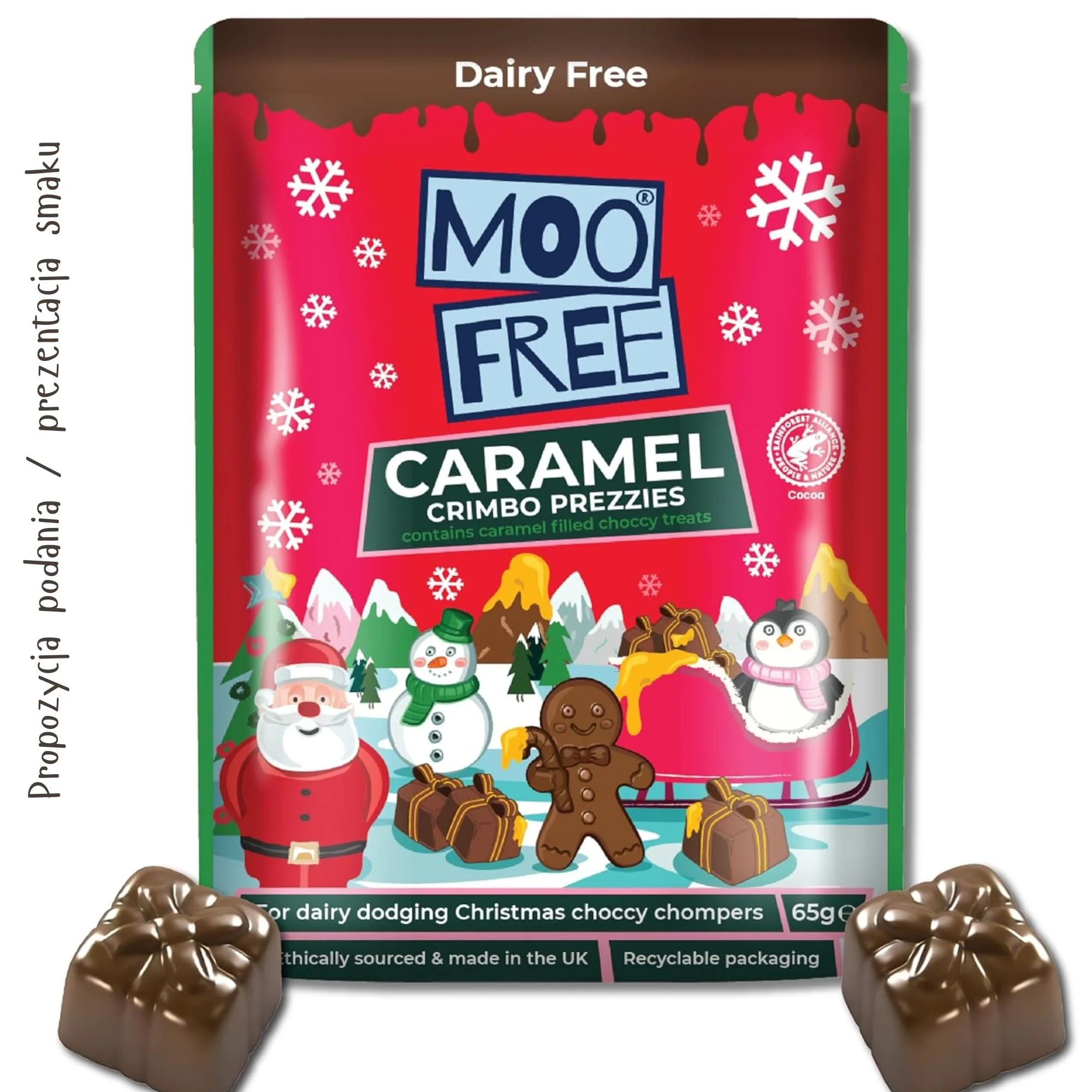 Moo Free Caramel Crimbo Prezzies - świąteczne czekoladki bez mleka z wegańskim karmelem