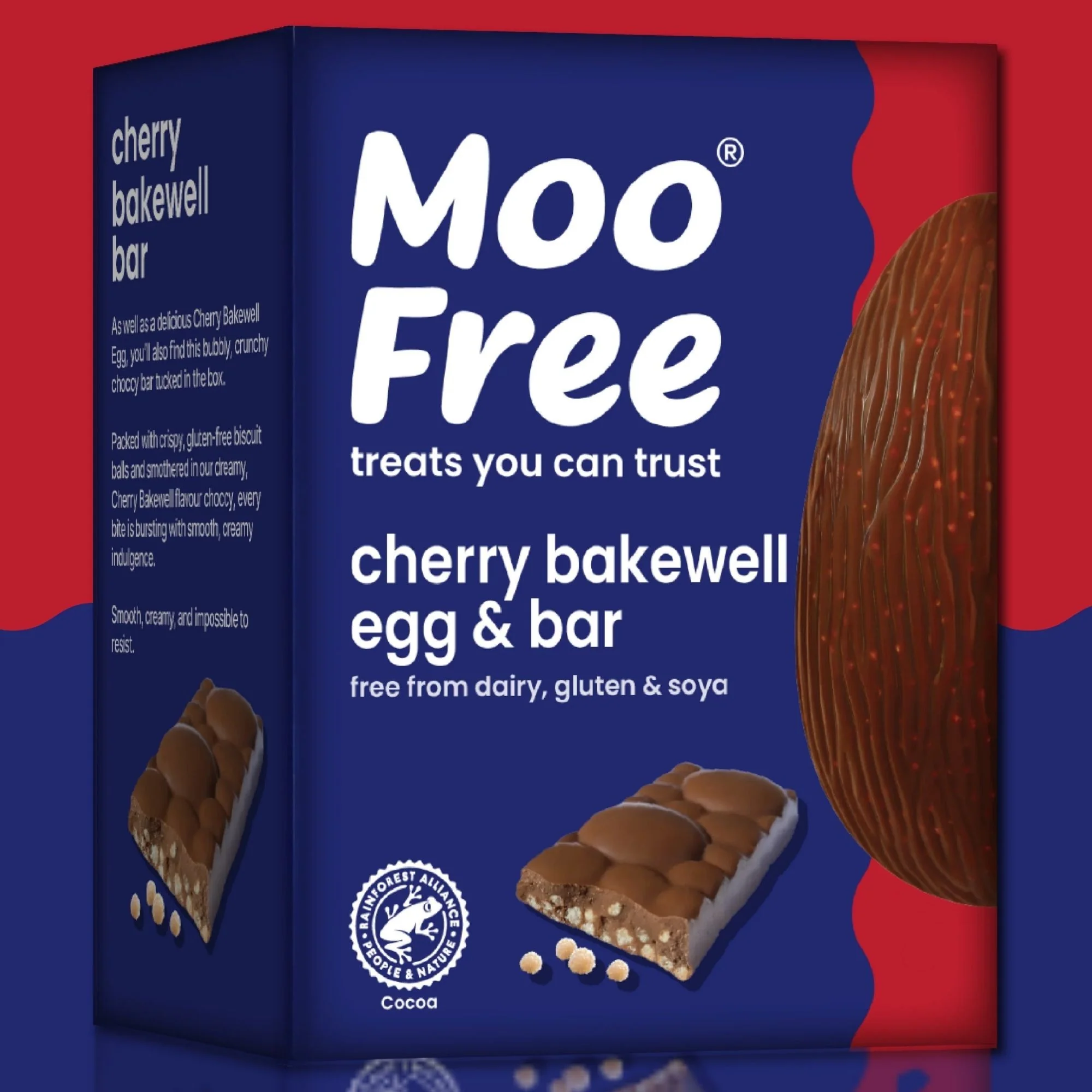Moo Free Cherry Bakewell Easter Egg - wielkanocna wegańskie jajo czekoladowe & batonik czekoladowy z kulkami wiśniowymi - Image 3