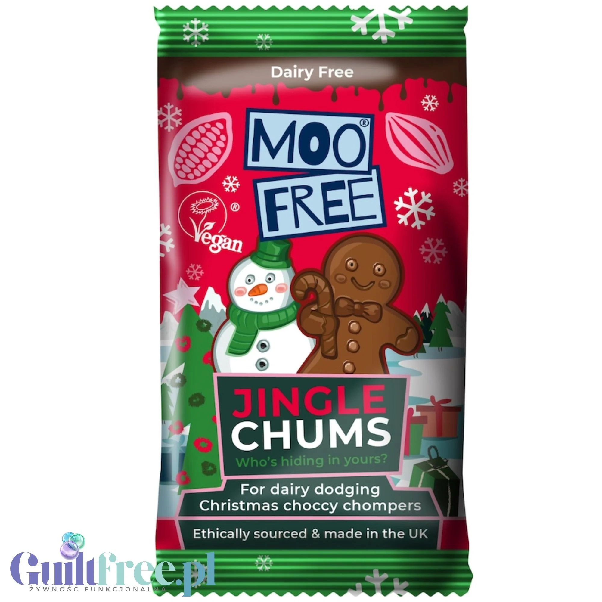 Moo Free Jingle Chums - wegańska czekoladka świąteczna, bez mleka, soi i glutenu