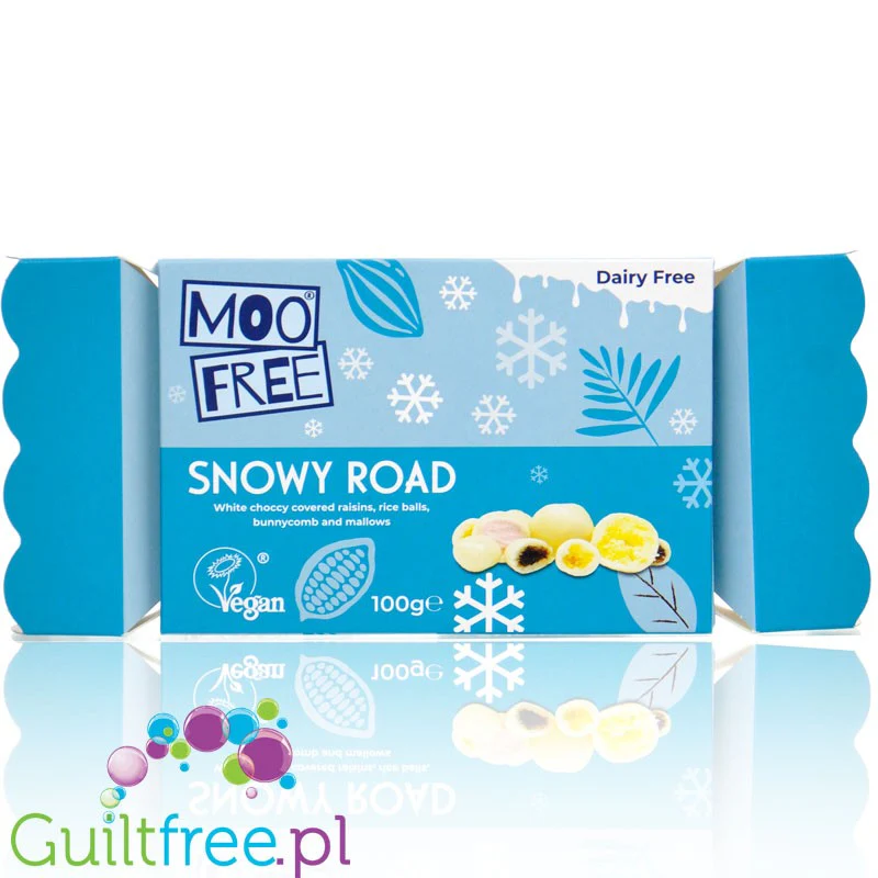 Moo Free Snowy Road - kuleczki z wegańskiej 'białej czekolady' bez mleka z nadzieniem mix