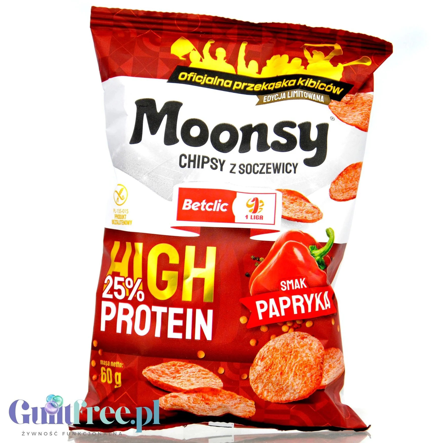Moonsy High Protein 25%, Papryka - cieniutkie chipsy z soczewicy 50% mniej tłuszczu