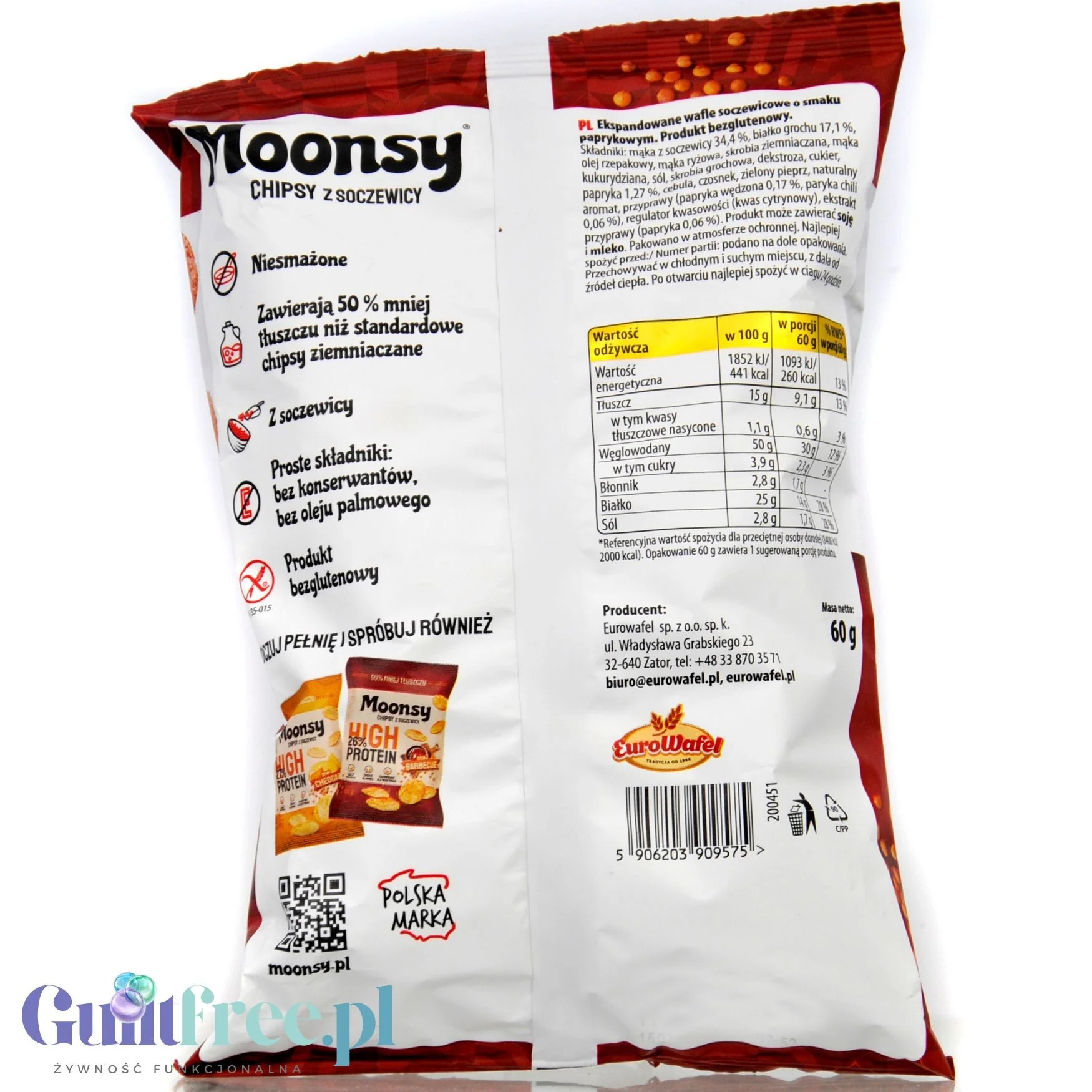 Moonsy High Protein 25%, Papryka - cieniutkie chipsy z soczewicy 50% mniej tłuszczu - Image 2