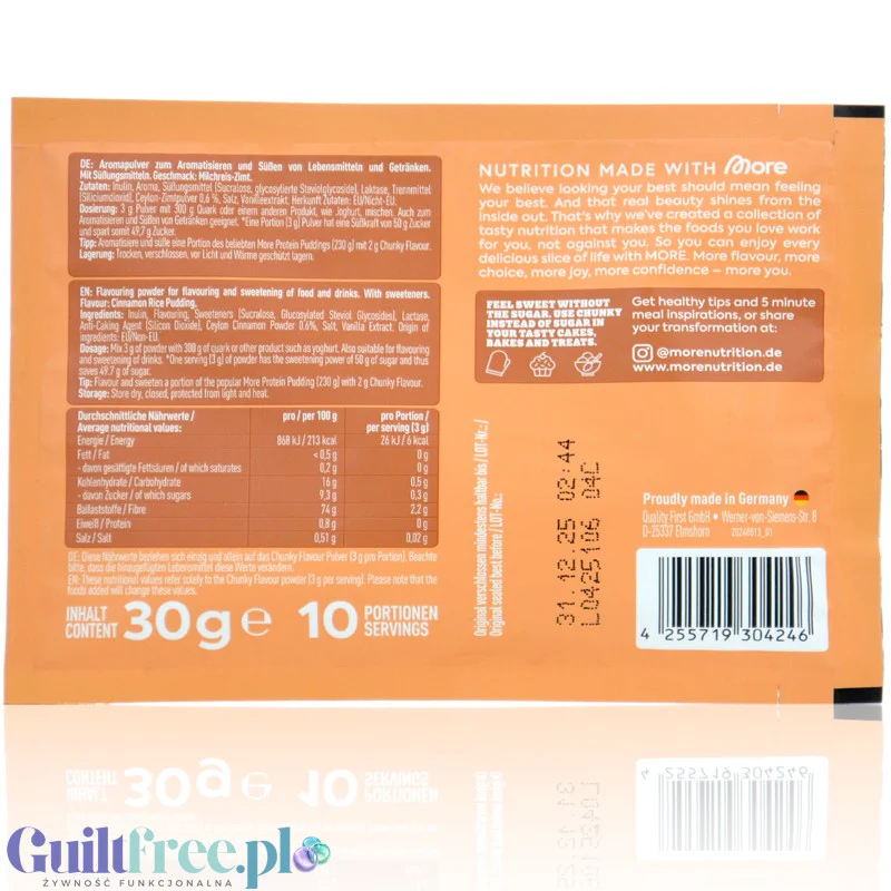 More Nutrition Chunky Flavor Milchreis Zimt 30g saszetka- wegański aromat słodzący w proszku bez cukru, Ryż na Mleku z Cynamonem - Image 2