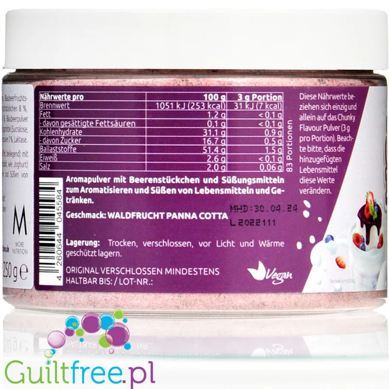 More Nutrition Chunky Flavor Waldfrucht Panna Cotta 250g, aromat w proszku do deserów i owsianek, smak Panna Cotta & Owoce leśne - Image 4