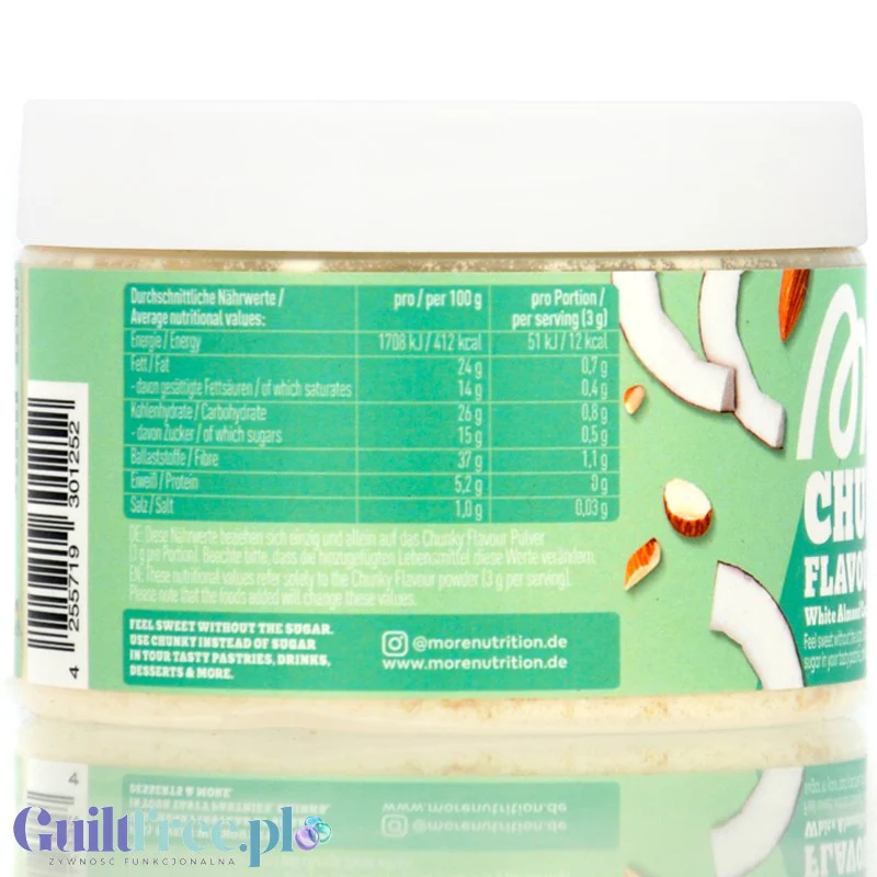 More Nutrition Chunky Flavor White Almond Coconut 150g - wegański aromat w proszku, smak Biała Czekolada, Migdał & Kokos - Image 2