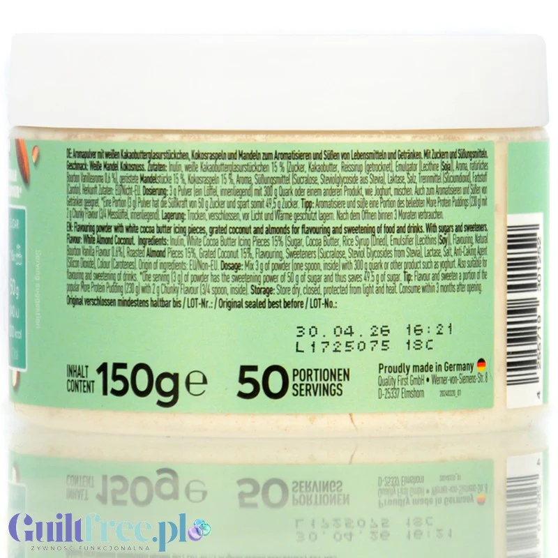 More Nutrition Chunky Flavor White Almond Coconut 150g - wegański aromat w proszku, smak Biała Czekolada, Migdał & Kokos - Image 3