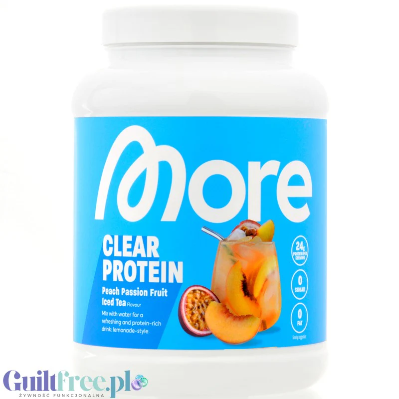 More Nutrition More Clear Peach Passion Fruit Ice Tea - klarowny izolat białek mleka, lekka odżywka białkowa ze stewią