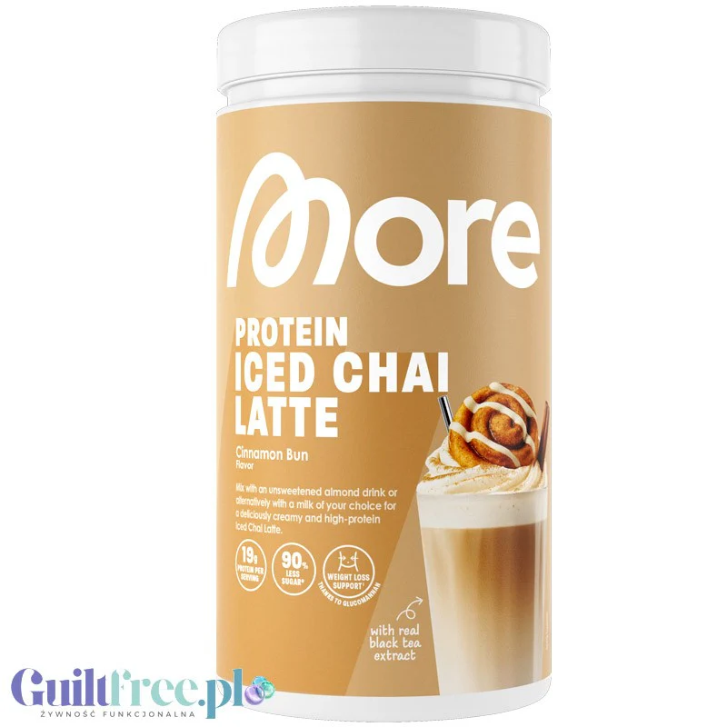 More Nutrition Protein Iced Chai Latte Cinnamon Bun 500g - proteinowa kawa z cynamonem i glukomannanem, 16g białka & 97kcal