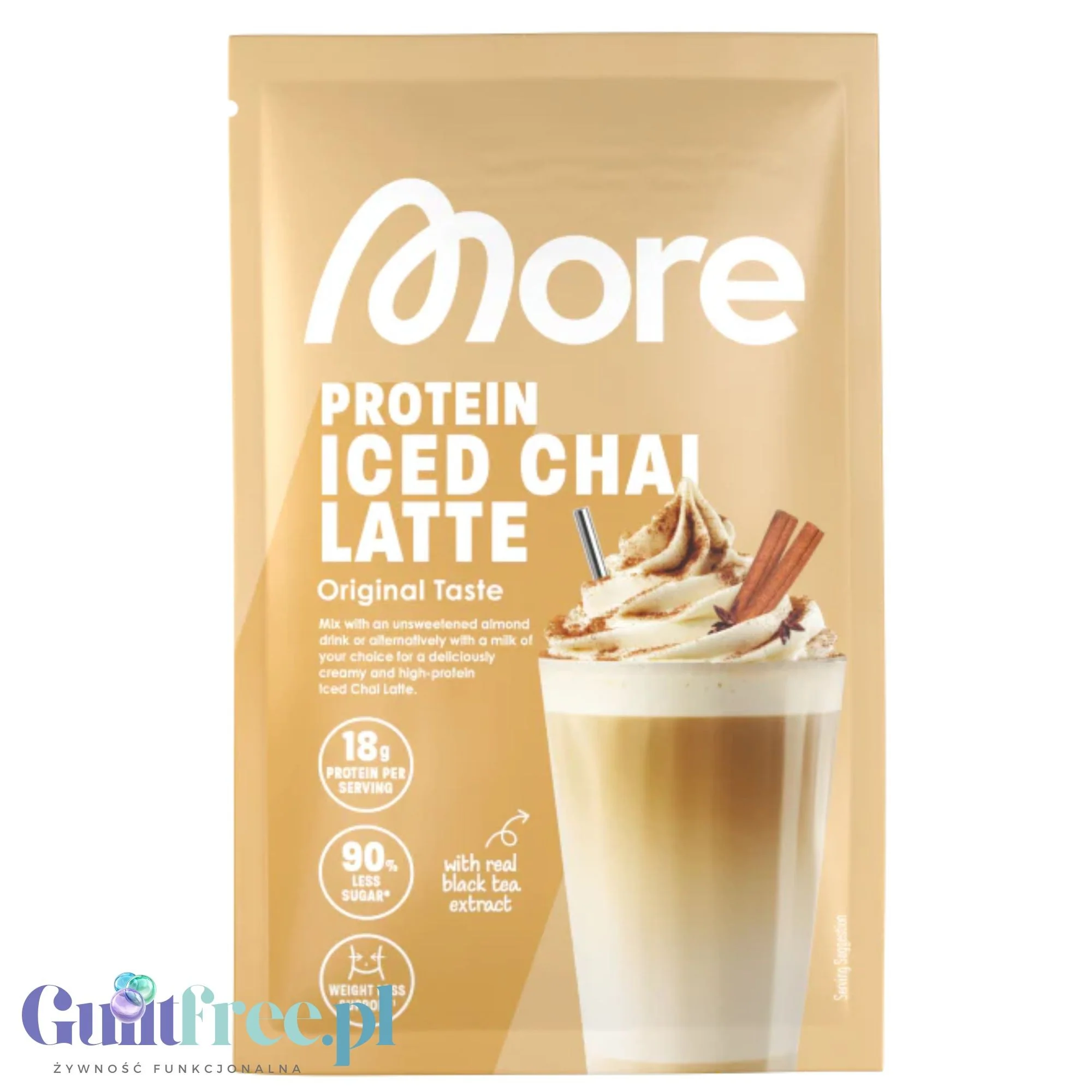 More Nutrition Protein Iced Chai Latte saszetka 25g - proteinowa kawa z cynamonem i glukomannanem, 16g białka