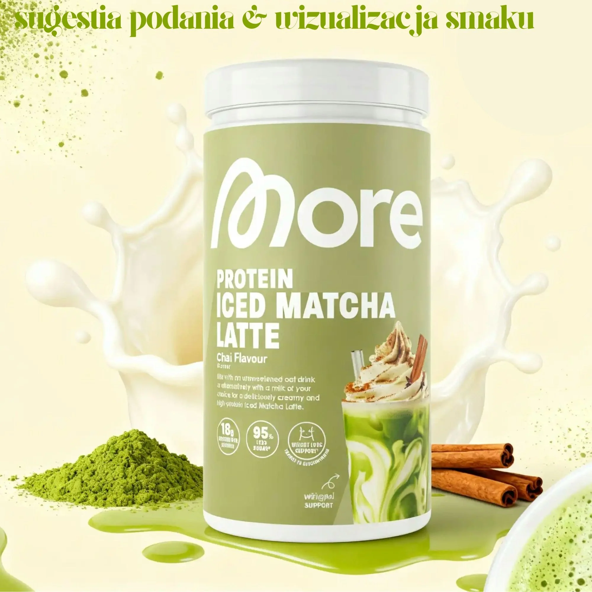 More Nutrition Protein Iced Matcha Latte Chai 500g - proteinowa zielona herbata matcha bez cukru 17g białka - Image 3