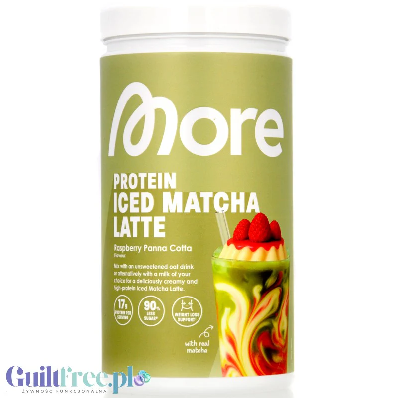More Nutrition Protein Iced Matcha Latte Raspberry Panna Cotta 500g - proteinowa zielona herbata matcha bez cukru 17g białka