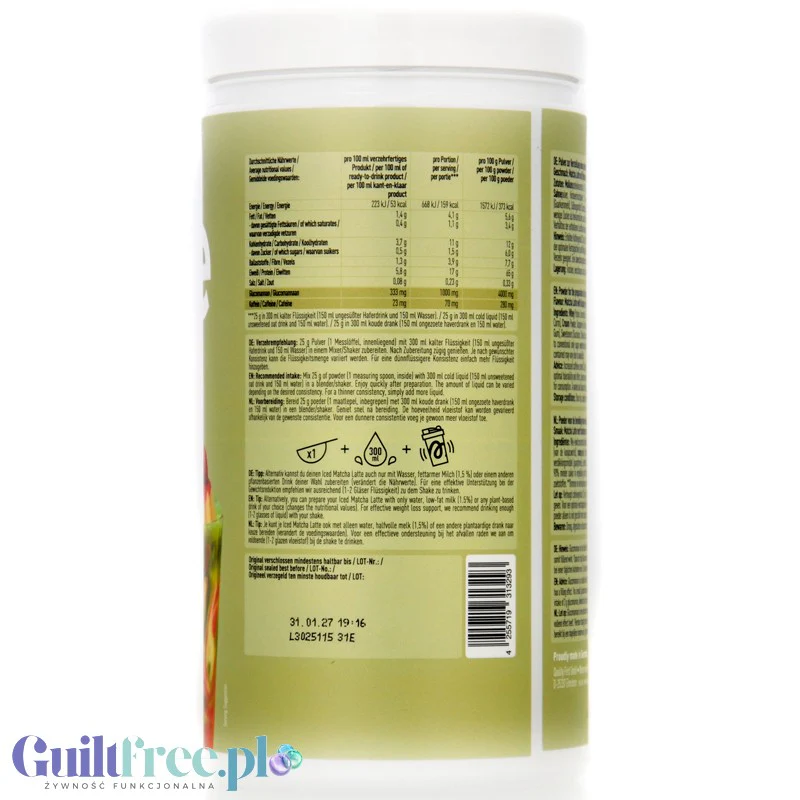 More Nutrition Protein Iced Matcha Latte Raspberry Panna Cotta 500g - proteinowa zielona herbata matcha bez cukru 17g białka - Image 2