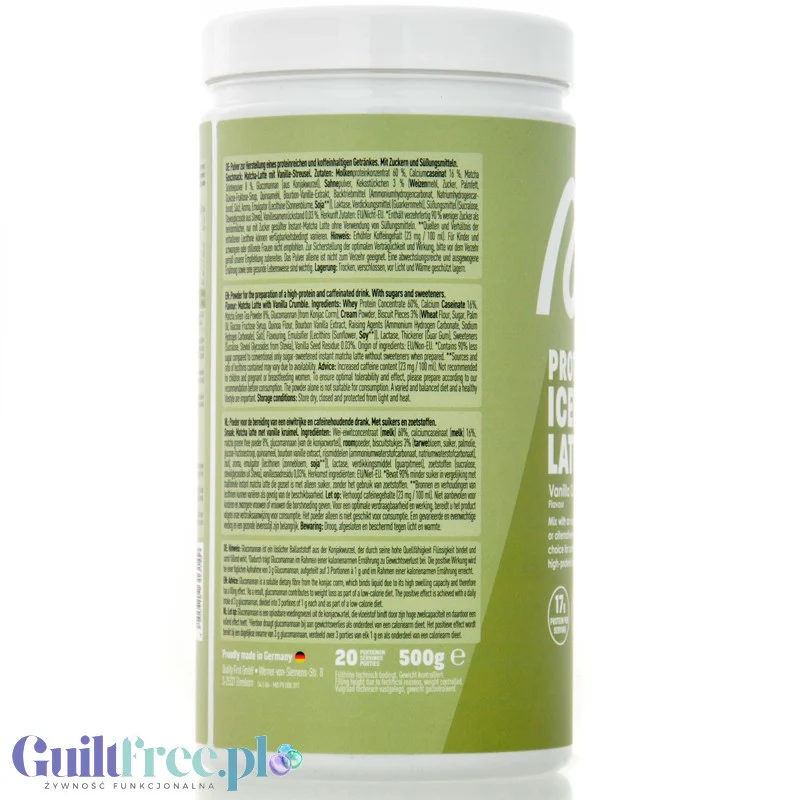 More Nutrition Protein Iced Matcha Latte Vanilla Crumble 500g - proteinowa zielona herbata matcha bez cukru 17g białka - Image 2