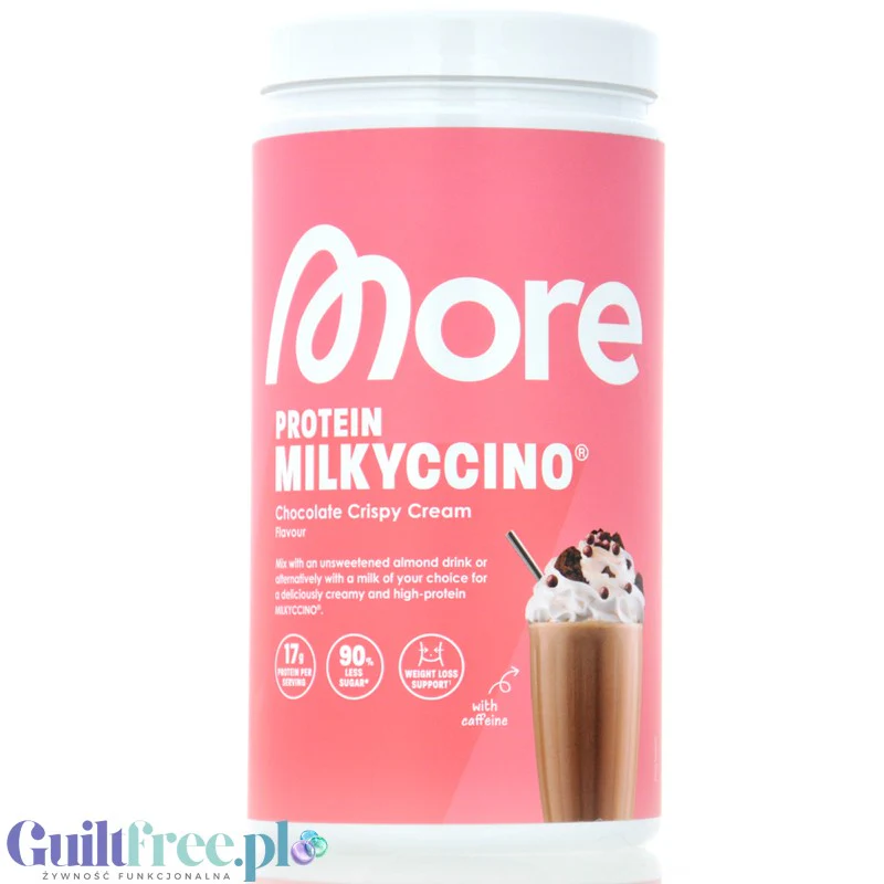 More Nutrition Protein Milkyccino Chocolate Crispy Cream - kawowa odżywka białkowa z kazeiną i kawałkami ciasteczek