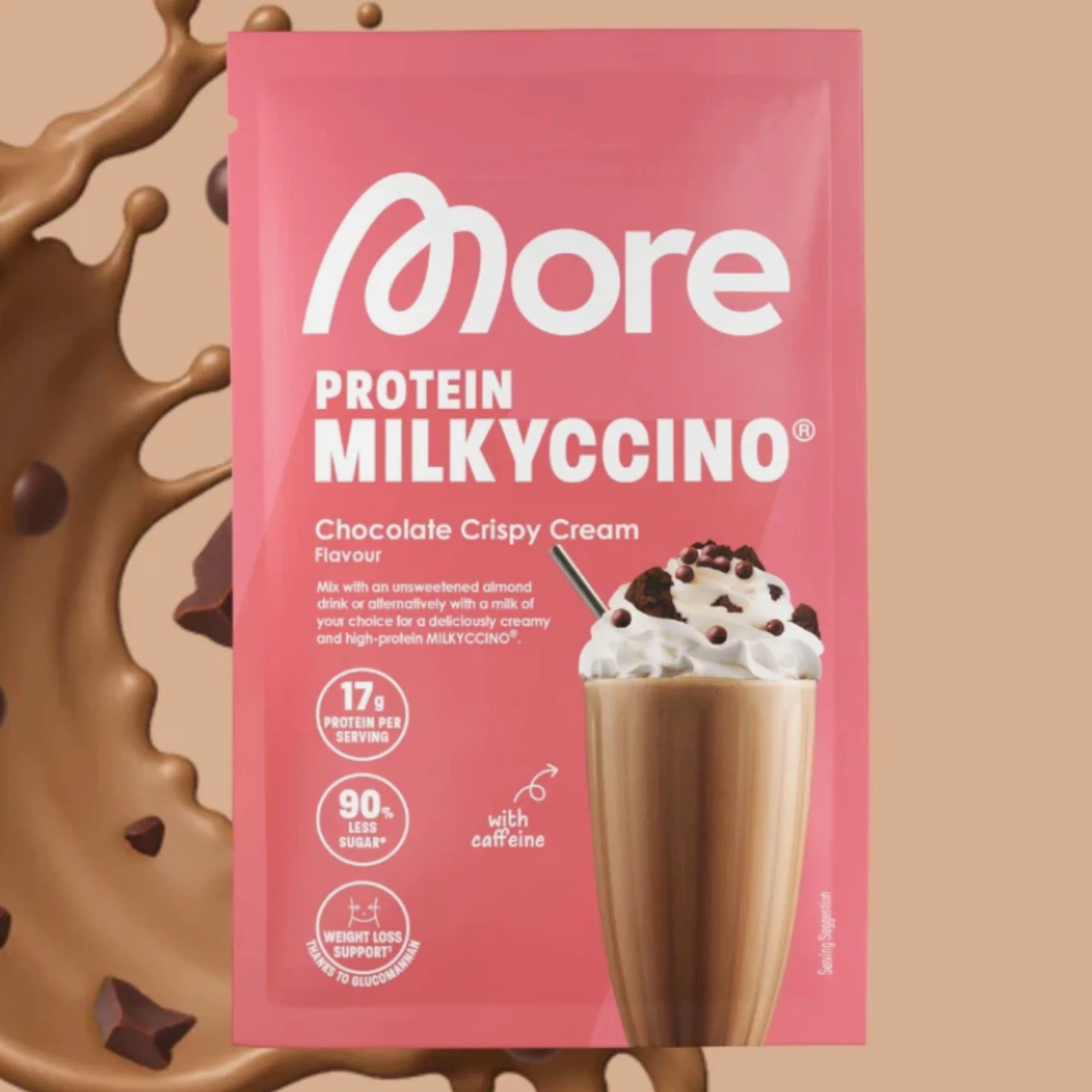 More Nutrition Protein Milkyccino Chocolate Crispy Cream, saszetka 25g - odżywka białkowa z kazeiną i kawałkami ciasteczek - Image 2