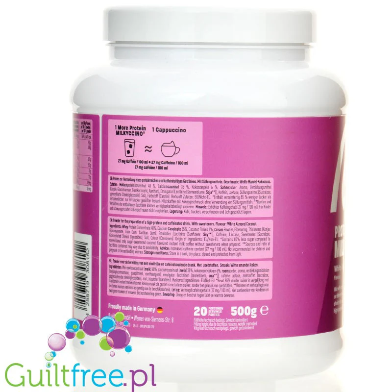 More Nutrition Protein Milkyccino White Almond Coconut 0,5kg - odżywka białkowa z kazeiną, Biały Migdał z Kokosem - Image 3