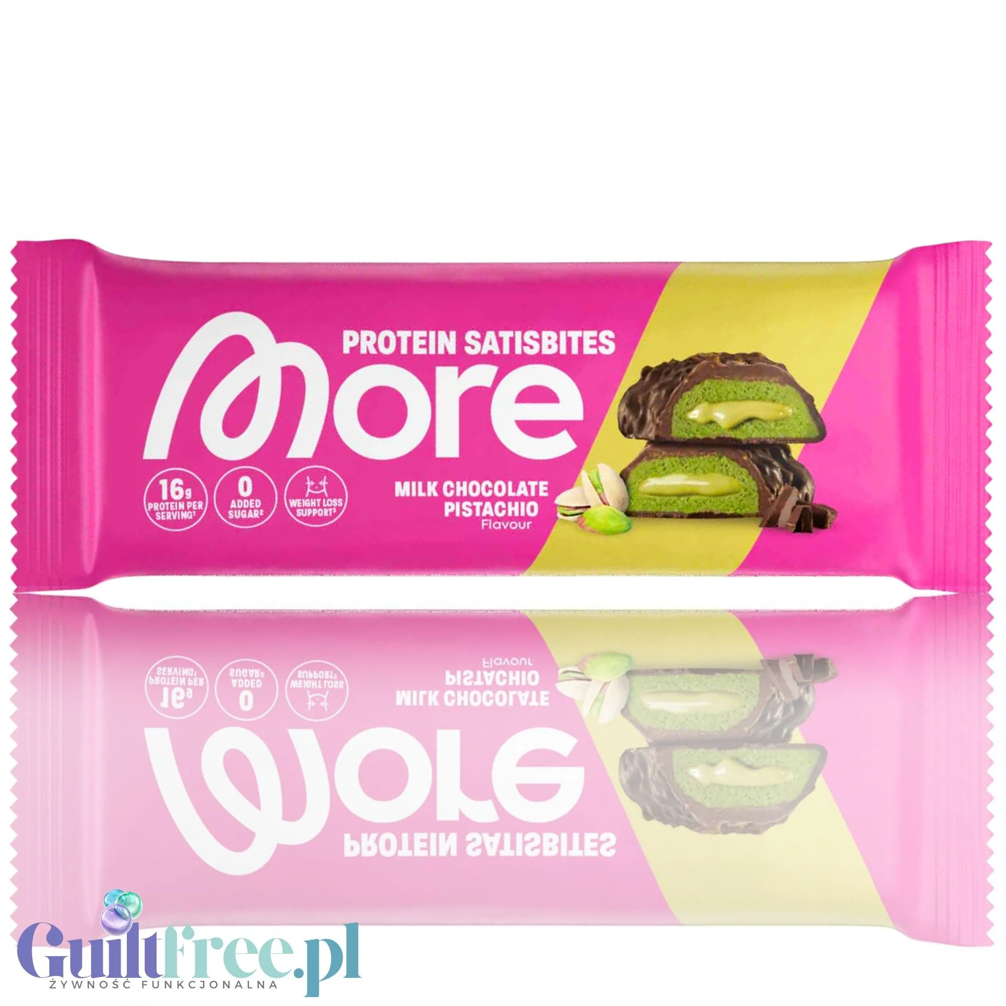 More Nutrition Protein Satisbites, Milk Chocolate Pistachio - 2 batoniki proteinowe bez dodatku cukru 93kcal & 8g białka