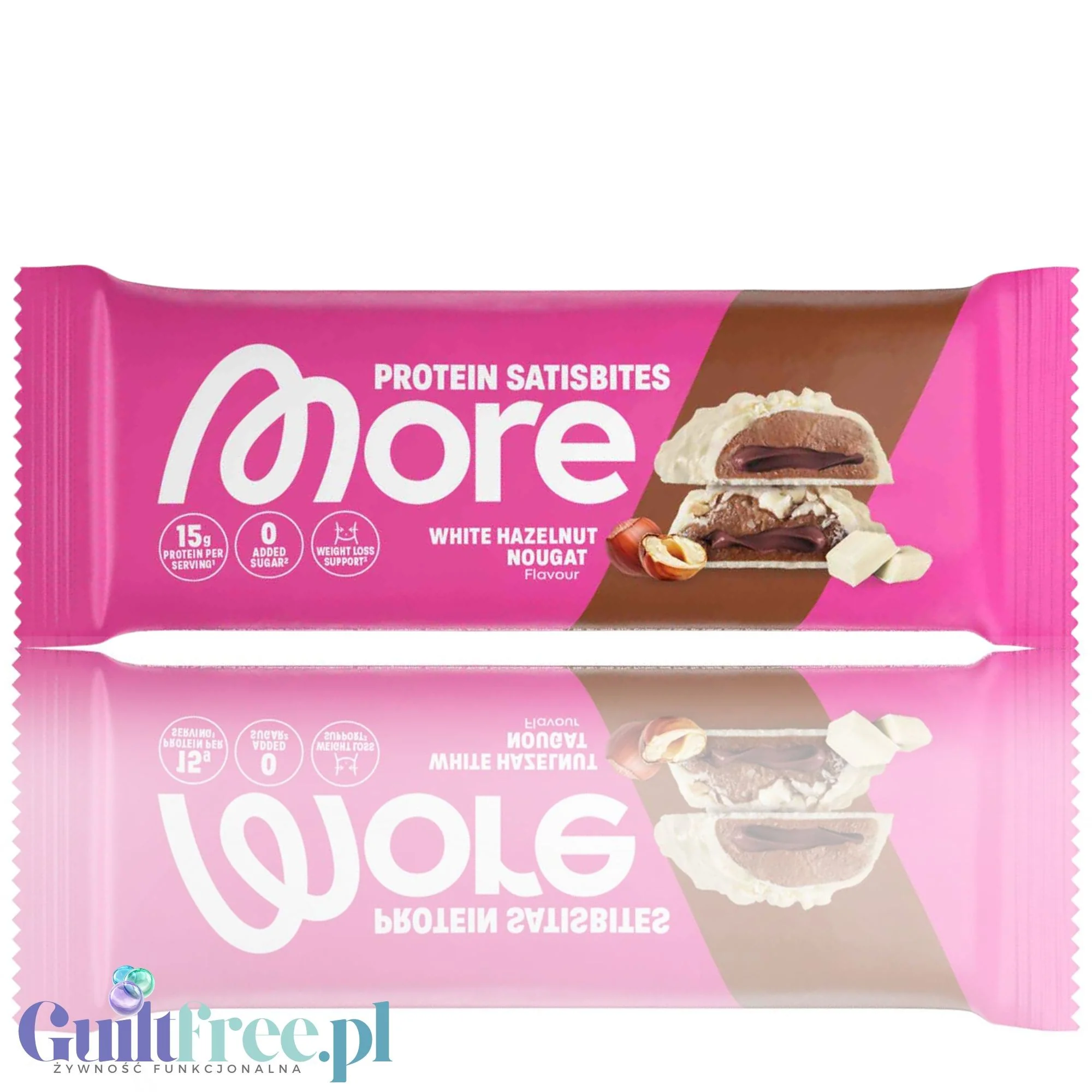 More Nutrition Protein Satisbites, White Hazelnut Nougat - 2 batoniki proteinowe bez dodatku cukru 15g białka