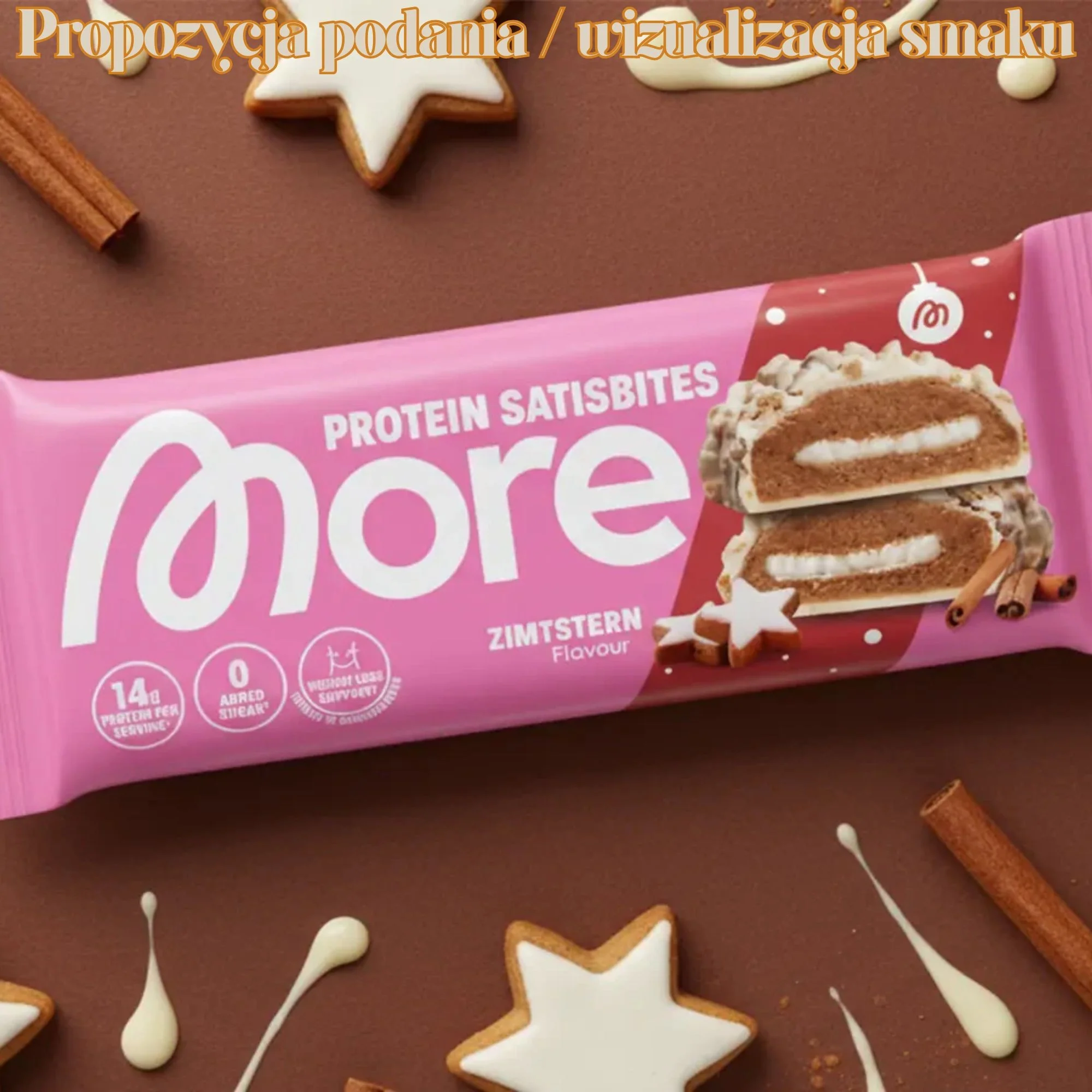 More Nutrition Protein Satisbites, Zimtstern - 2 cynamonowe batoniki proteinowe bez dodatku cukru 7g białka ( 91kcal) - Image 2