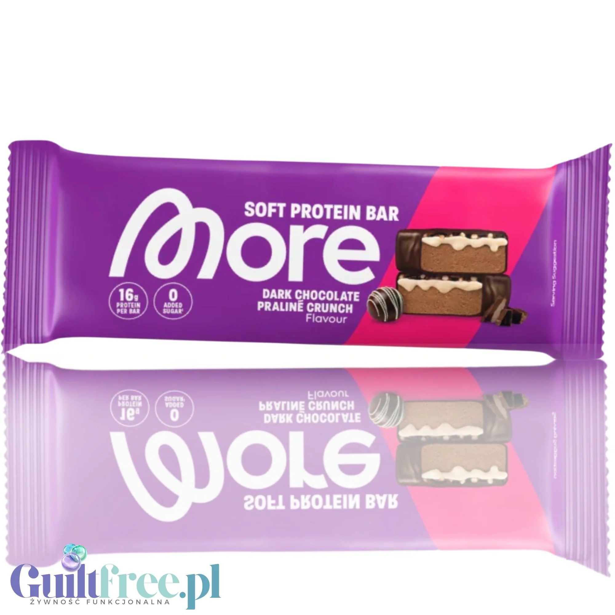 More Nutrition Soft Protein Bar, Dark Chocolate Praliné Crunch - baton proteinowy bez dodatku cukru 179kcal & 16g białka