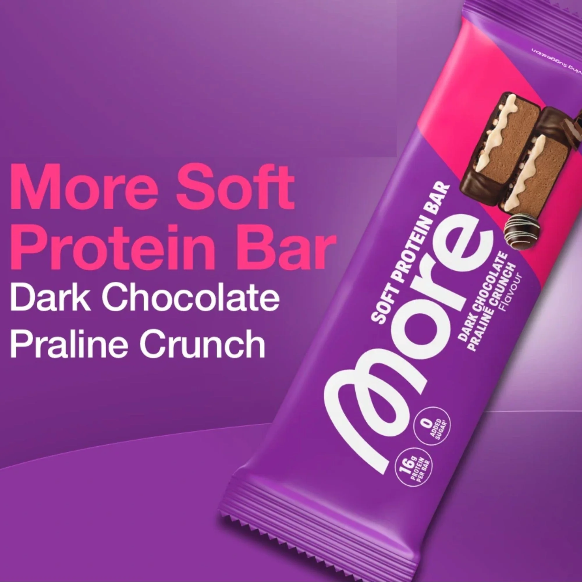 More Nutrition Soft Protein Bar, Dark Chocolate Praliné Crunch - baton proteinowy bez dodatku cukru 179kcal & 16g białka - Image 2