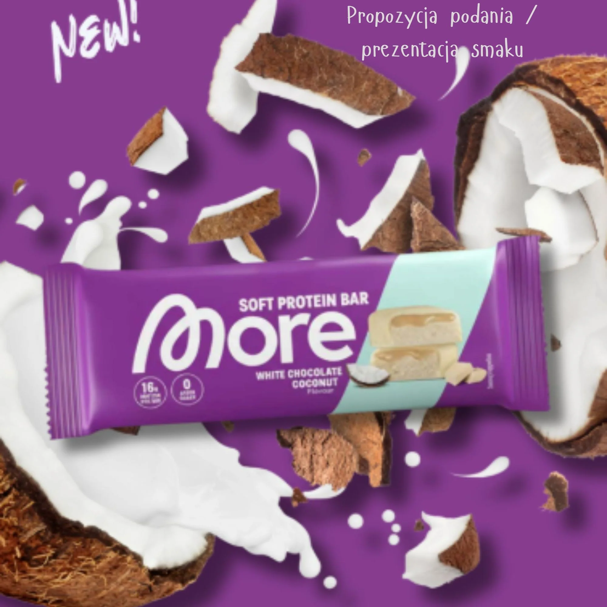 More Nutrition Soft Protein Bar, White Chocolate Coconut - baton proteinowy bez dodatku cukru 183kcal & 16g białka - Image 2