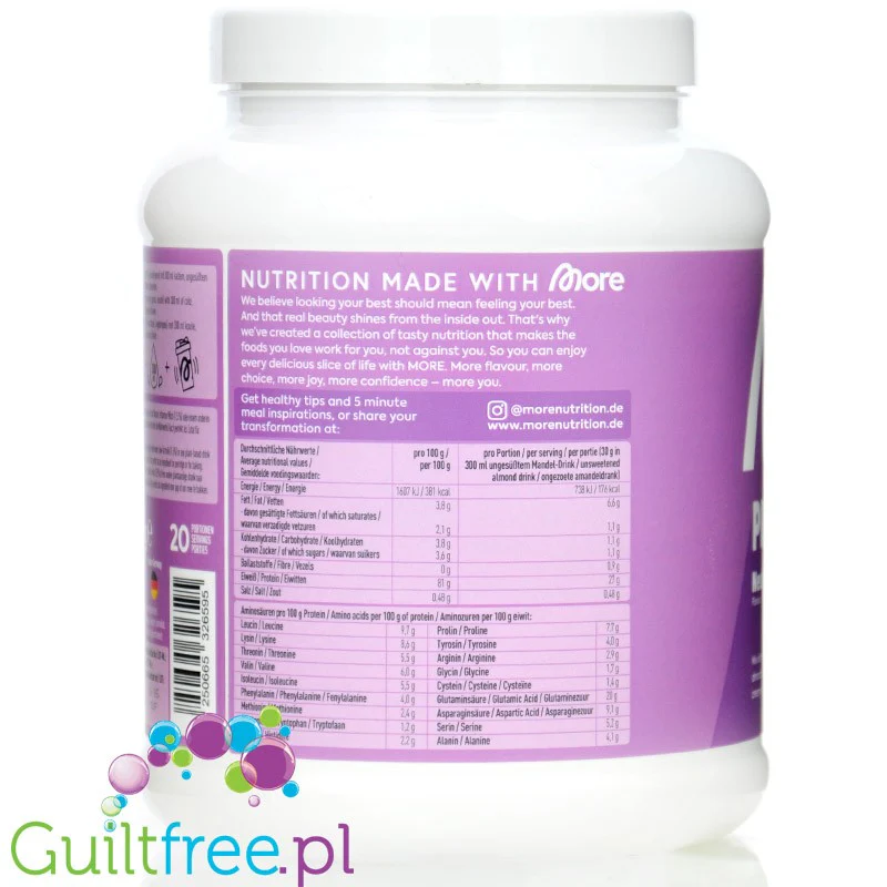 More Nutrition Total Protein Neutral 0,6kg kazeina z WPC i laktazą, białko bezsmakowe, bez słodzików i aromatów - Image 3