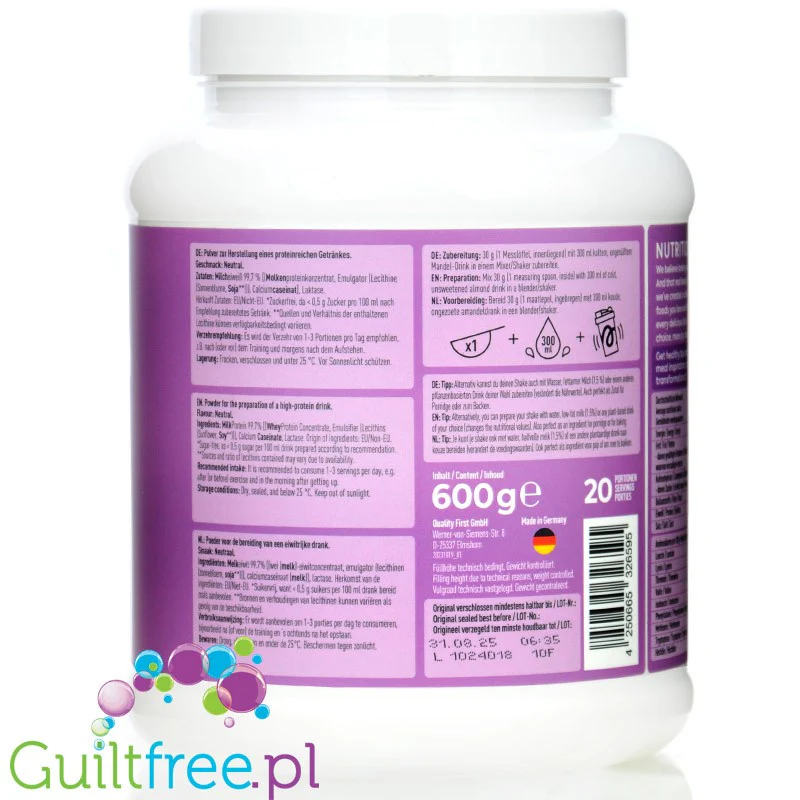 More Nutrition Total Protein Neutral 0,6kg kazeina z WPC i laktazą, białko bezsmakowe, bez słodzików i aromatów - Image 4