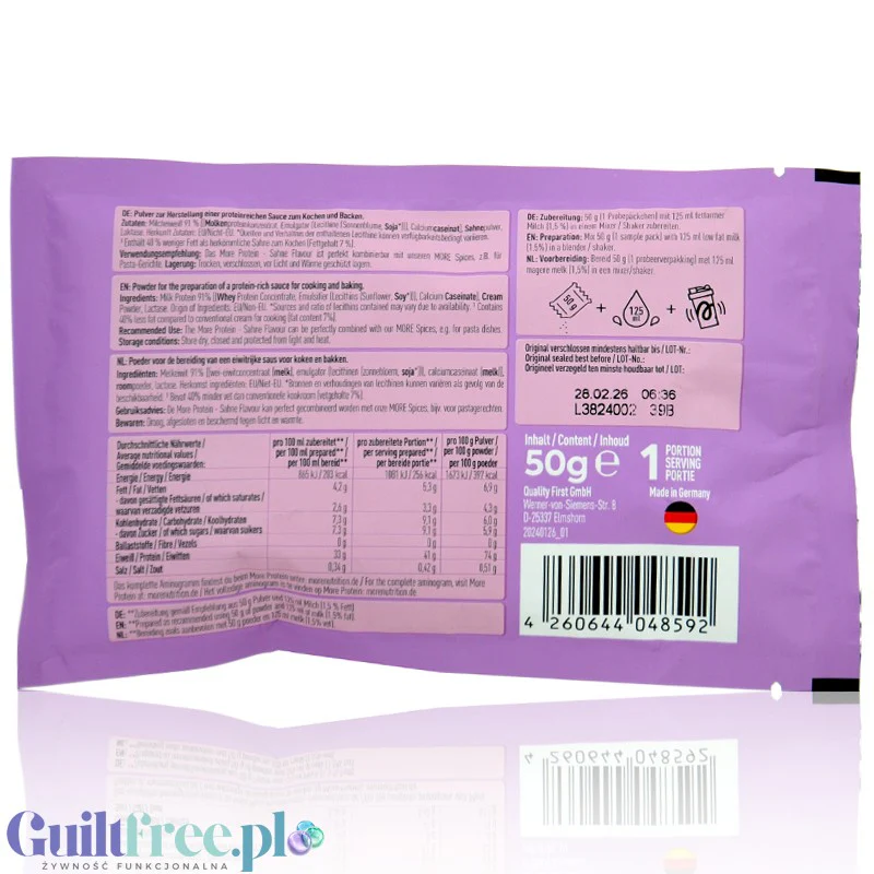 More Nutrition Total Protein Sahne 50g saszetka - game changer! niesłodzona odżywka kazeinowa o smaku śmietanki - Image 2