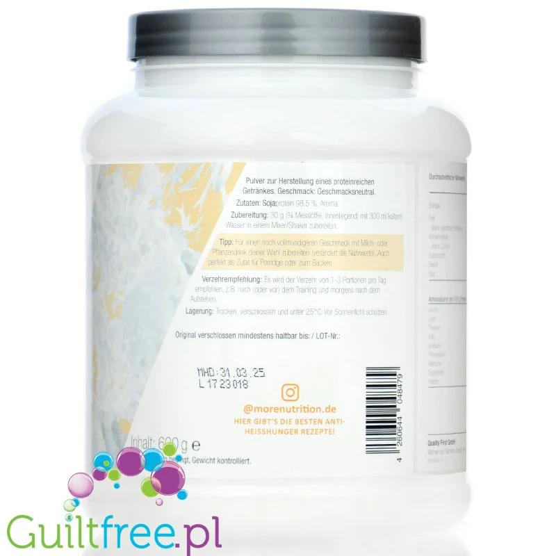 More Nutrition Total Vegan Protein Neutral 0,6kg - niesłodzona wegańska odżywka o smaku Naturalnym - Image 3