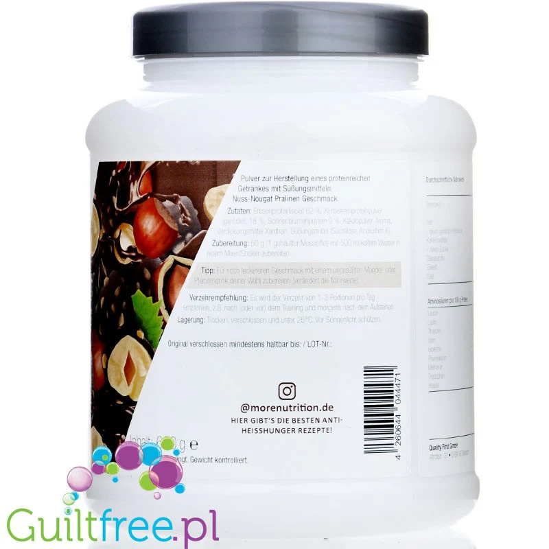 More Nutrition Total Vegan Protein Nuss-Nougat Praliné 0,6kg - wegańska odżywka na białku grochu, dyni i słonecznikowym - Image 4