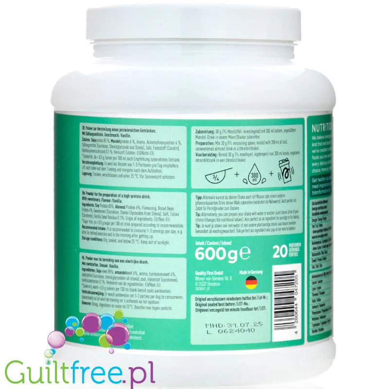 More Nutrition Total Vegan Protein Nuss-Nougat Praliné 0,6kg - wegańska odżywka na białku grochu, dyni i słonecznikowym - Image 7