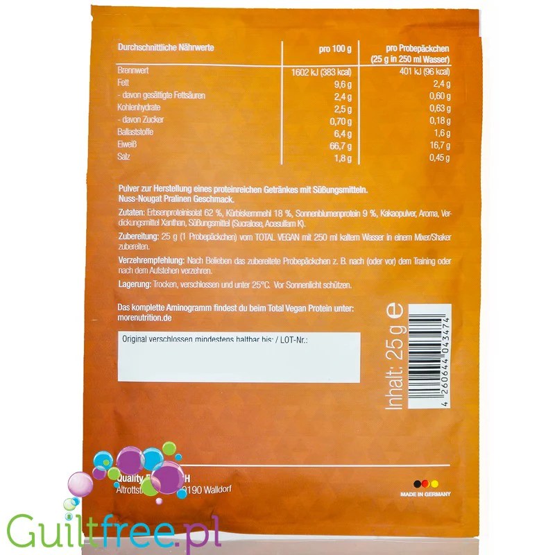 More Nutrition Total Vegan Protein Nuss-Nougat Praliné - wegańska odżywka na białku grochu, dyni i słonecznikowym - Image 3