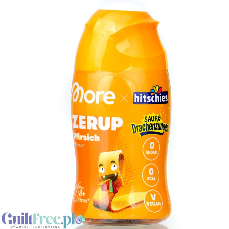 More Nutrition Zerup Hitschies Drachenzungen Peach na 8L - skoncentrowany syrop do wody bez cukru i kalorii, KWAŚNA Brzoskwinia