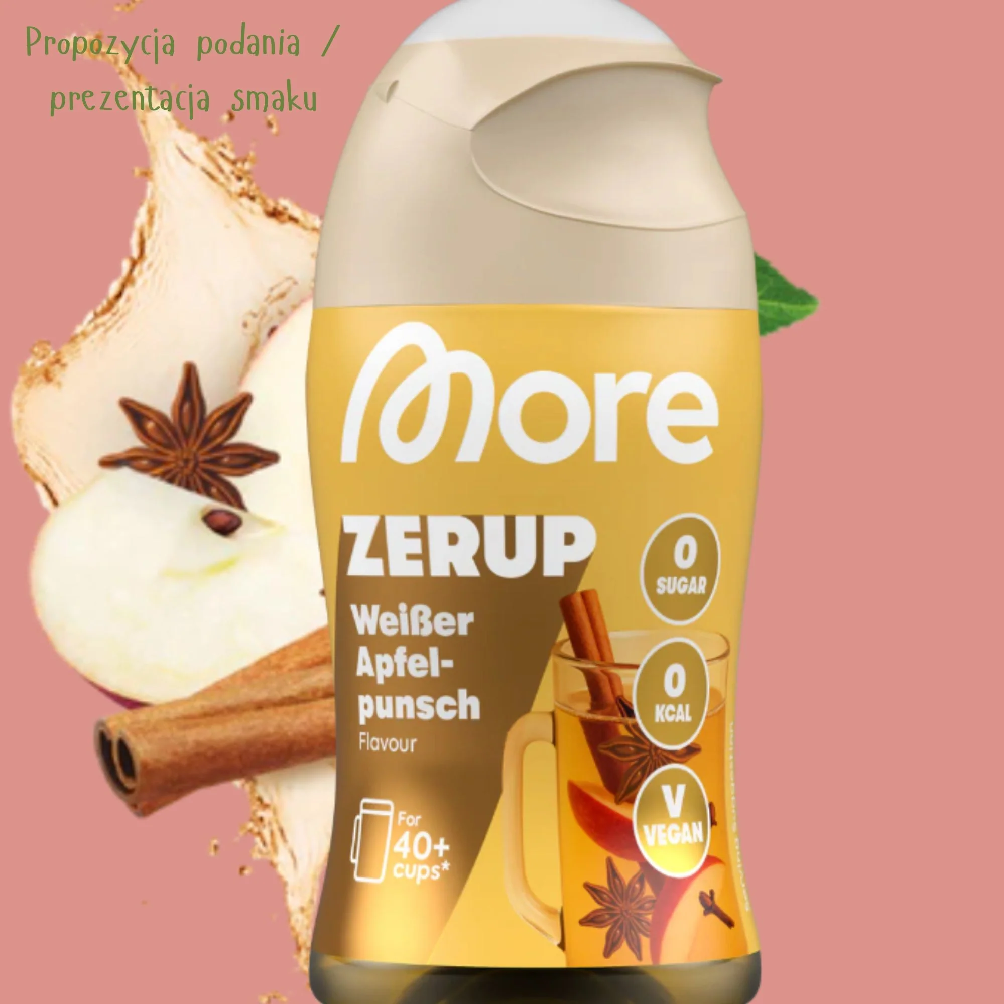 More Nutrition Zerup White Apple Punch na 8L - skoncentrowany syrop do wody bez cukru i kalorii, zimowy kompot z jabłek - Image 2