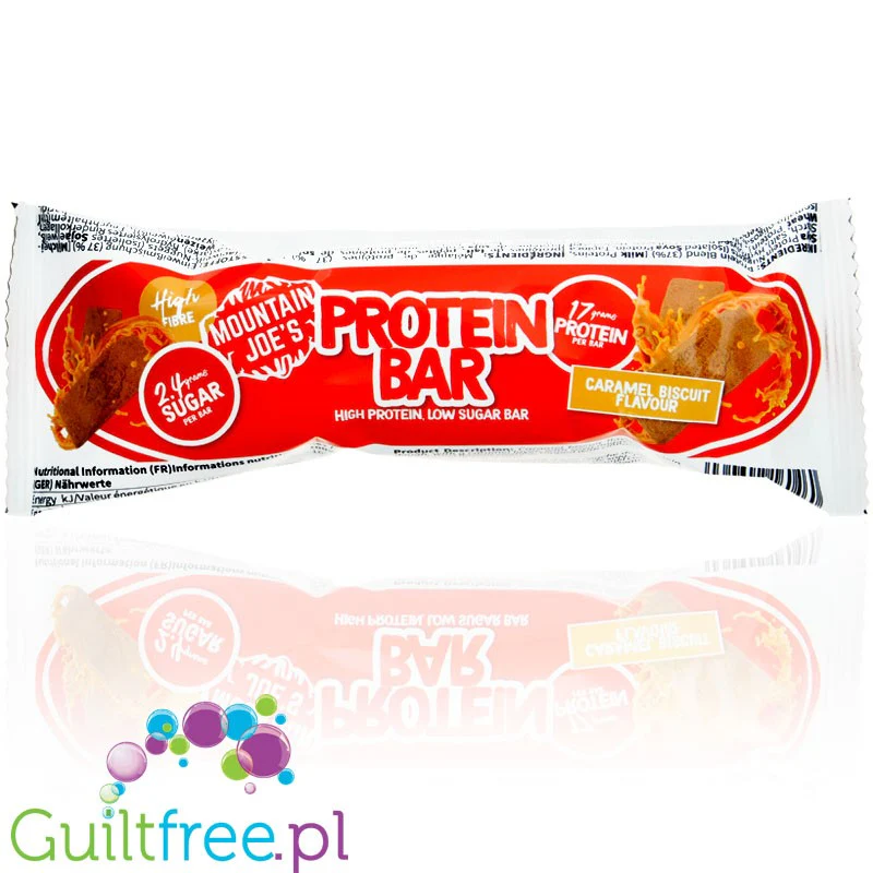 Mountain Joe's Protein Bar Caramel Biscuit - proteinowe ciacho z karmelizowanymi herbatniczkami w białej czekoladzie - Image 3