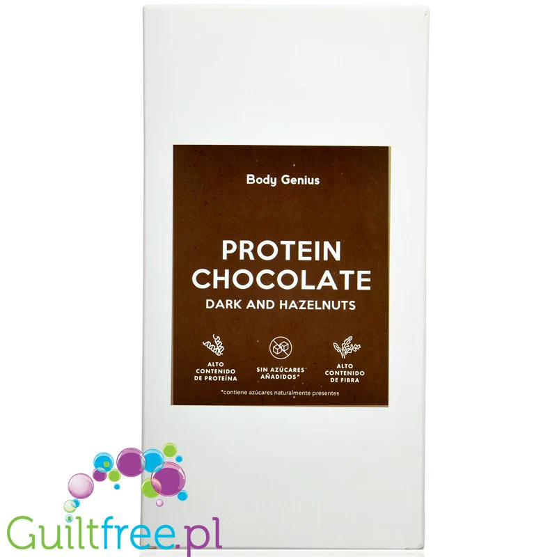 Body Genius Protein Chocolate Dark & Hazelnuts - ciemna czekolada proteinowa z orzechami bez cukru i maltitolu - Image 2