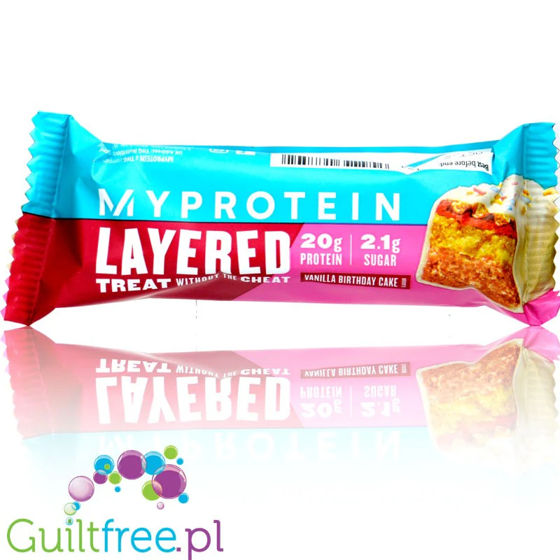 MyProtein 6 Layer Vanilla Birthday Cake - sześciowarstwowy baton białkowy Tort Waniliowy & Biała Czekolada