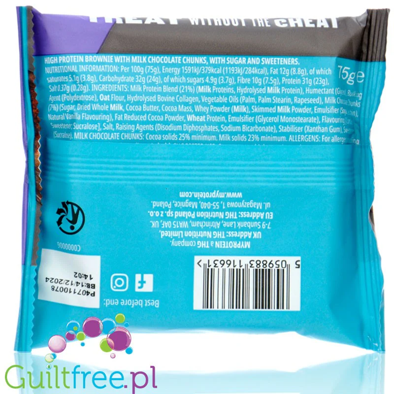 Myprotein Brownie Chocolate - brownie z kawałkami czekolady 23g białka, 75% mniej cukru - Image 3
