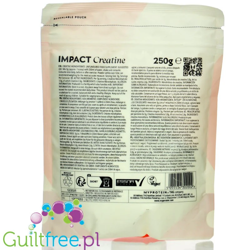 Myprotein Impact Creapure Creatine Monohydrate 250g - wegańska kreatyna jednowodna monohydrat bezsmakowy - Image 4