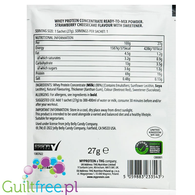 MyProtein Impact Whey Protein  Jelly Belly - Strawberry Cheesecake, edycja limitowana saszetka 27g - Image 2