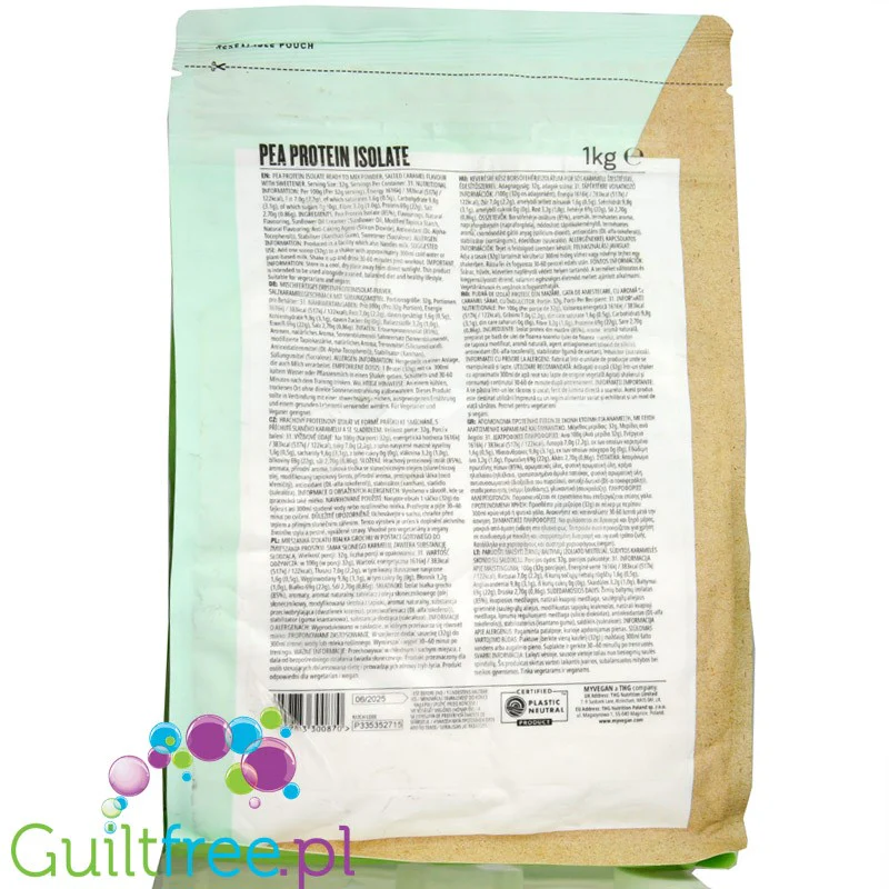 MyProtein Vegan Pea Protein Isolate Salted Caramel 1kg - izolat białka grochu o smaku Solonego Karmelu, zero cukru - Image 2